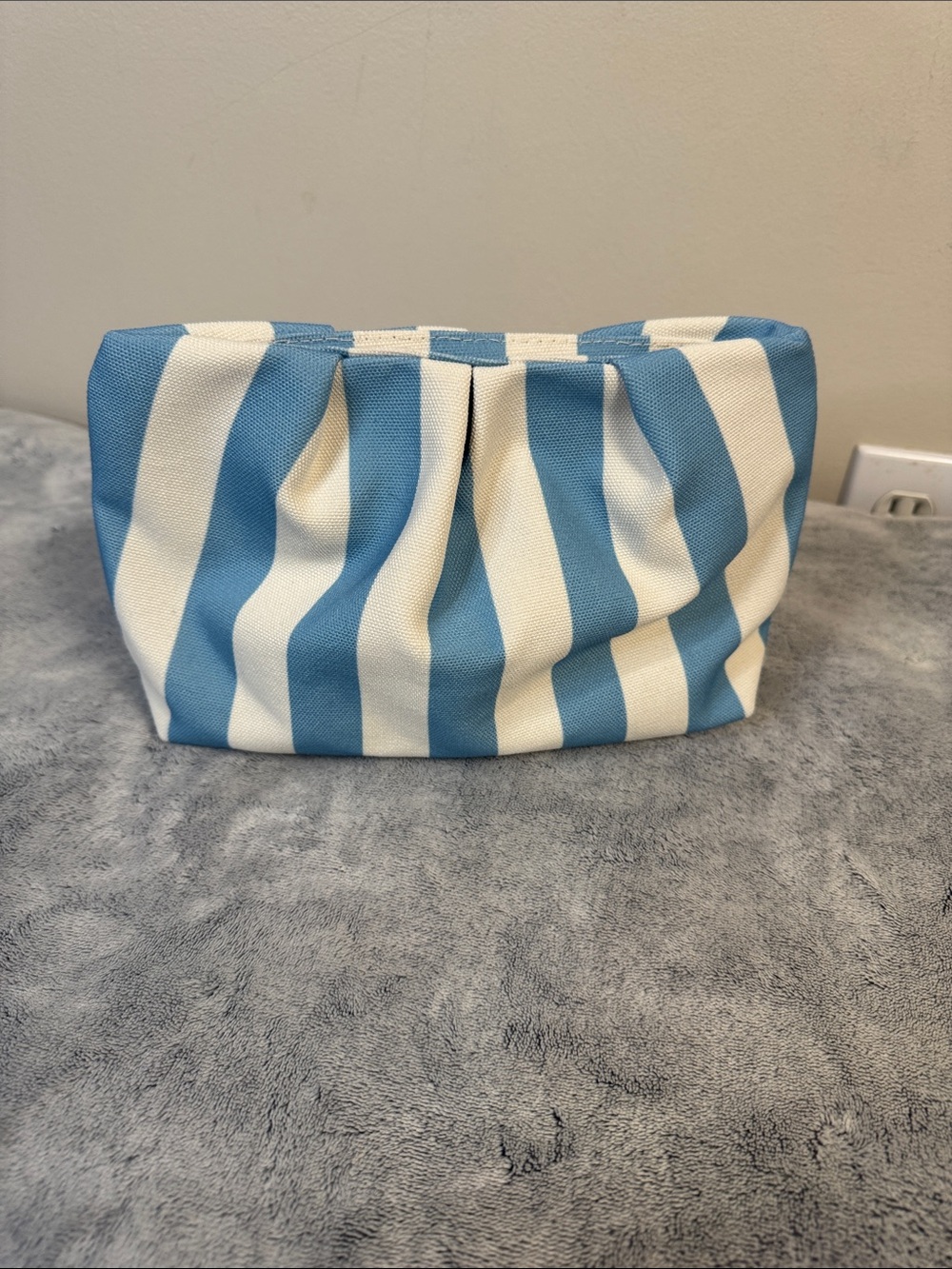 Pureology Canvas Makeup Bag Clutch GWP Blue & White with Purple Interior - NWOT